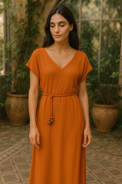 ROBE MIDI À CEINTURE TRESSÉE