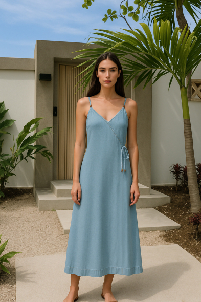 ROBE EN JEAN À BRETELLES