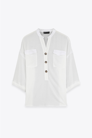BLOUSE COL V À POCCHES