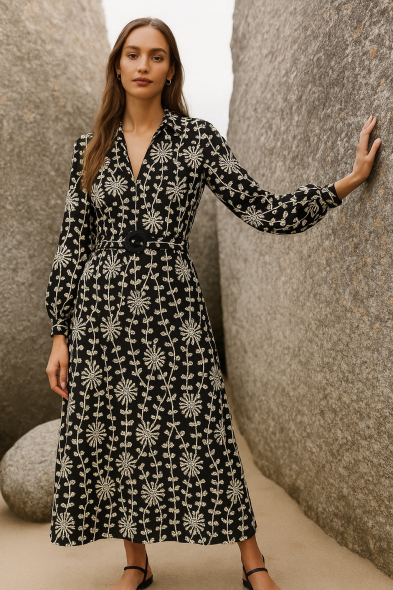 ROBE MIDI IMPRIMÉE RELIEF 