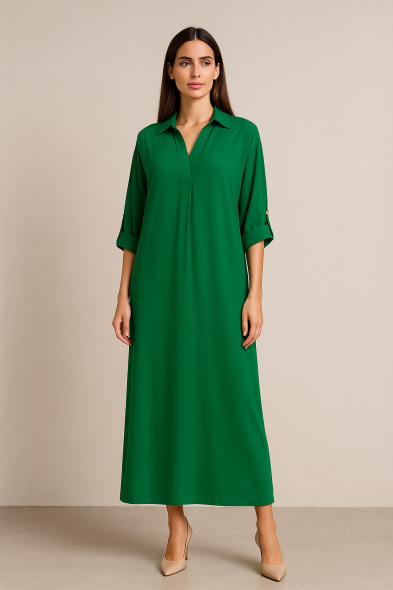 ROBE LONGUE À MANCHES RETROUSSÉES