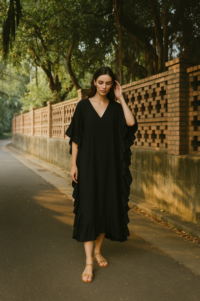ROBE NOIRE À VOLANTS