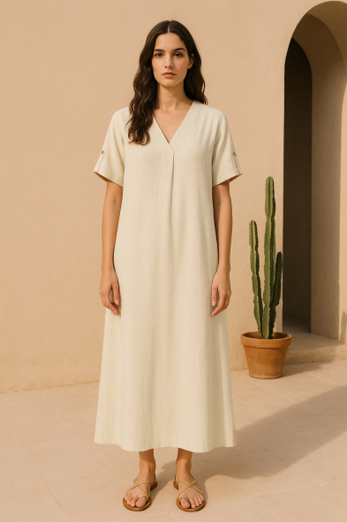 ROBE LONGUE À COL V