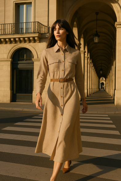 ROBE RAYÉE À CEINTURE