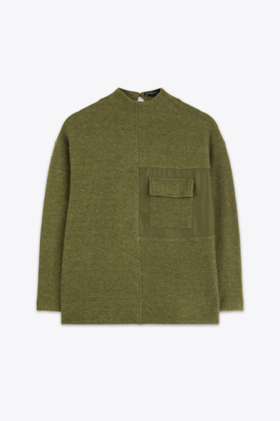 TOP EN MAILLE À PARTIE EN CUIR 
