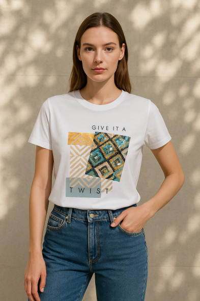 T-SHIRT IMPRIMÉ À PAILLETTES