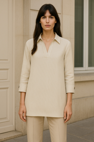 Tunique Marron Brodée Et Doublée - Taille 40 - Polyester - Manches 3/4 - Occasion Très Bon état