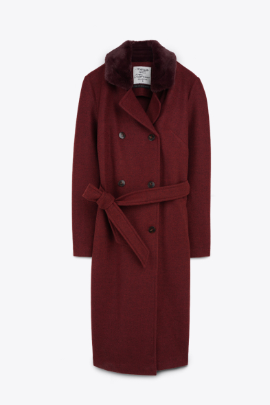 MANTEAU LONG À CEINTURE ET FOURRURE