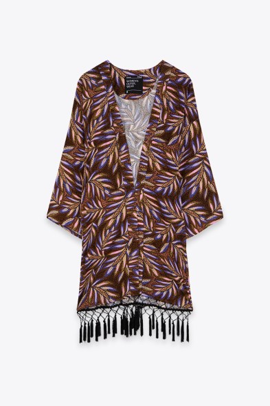 KIMONO IMPRIMÉ À FRANGES