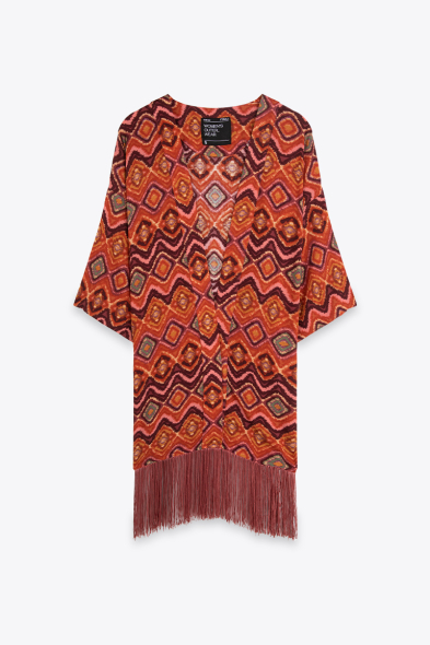 KIMONO IKAT À FRANGES