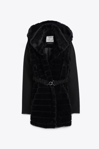 MANTEAU EN FOURRURE AVEC MANCHE EN CACHEMIR