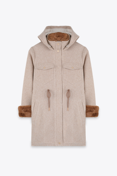 MANTEAU À CAPUCHE ET FOURRURE
