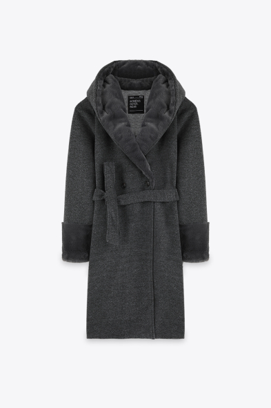 MANTEAU CROISÉ CAPUCHE À  FOURRURE